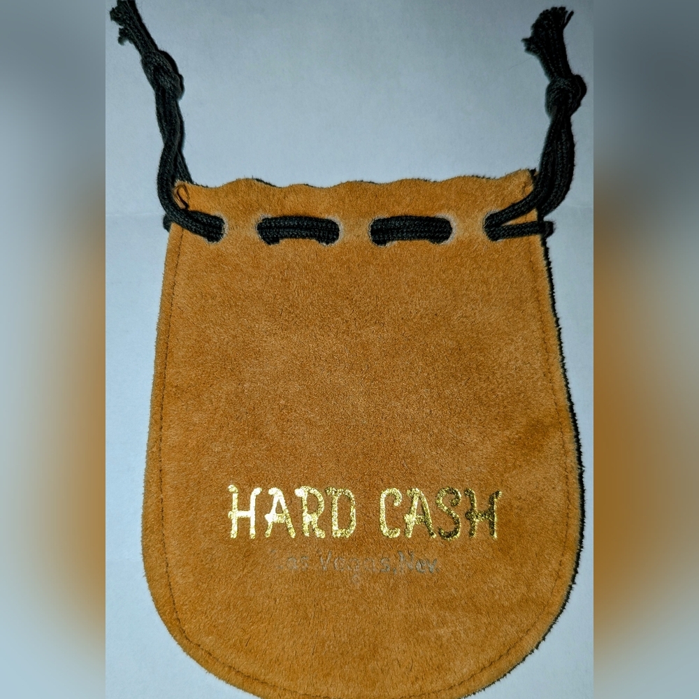 Vintage Tan Leather Money Bag w/ Gold Lettering / Drawstring, Las Vegas Souvenir